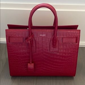 NEW Saint Laurent sac de jour red croc embossed